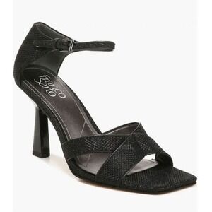 Franco Sarto‎ Sandals Size 8.5 Black Leather Ankle Strap Square Toe Dress Heels
